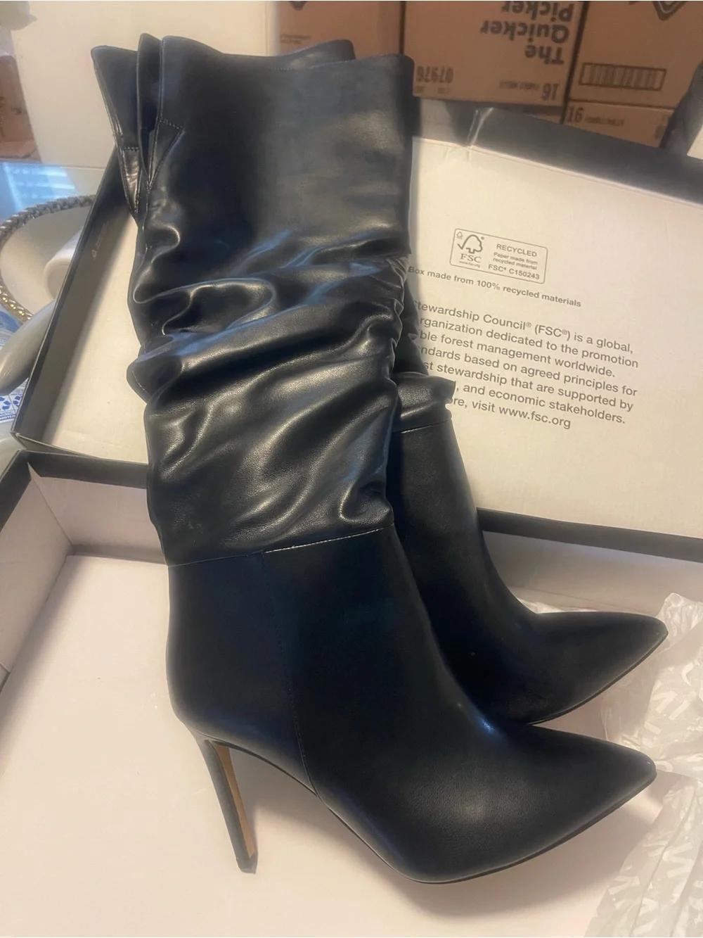 Black High Heel Slouch Boots - Women's Fashion Boot